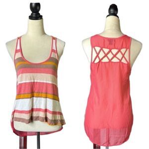 Wet Seal Striped Hi/Low Lightweight Tank Top w/Sheer Back and Cut Outs (Size: S)